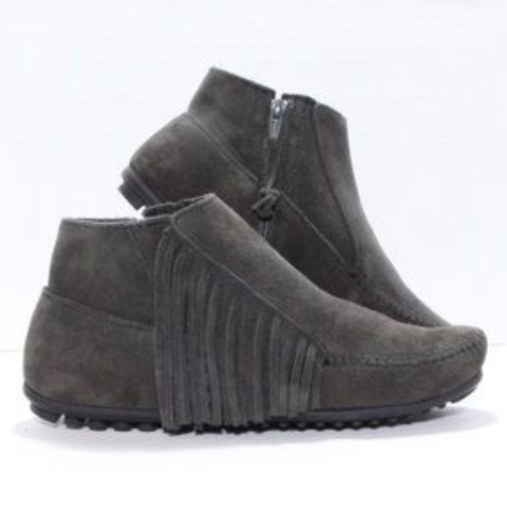 Minnetonka Charcoal Moccasins with Fringe